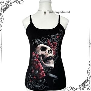 Y2K Goth Spiral Direct Black Skull Graphic Tank Top